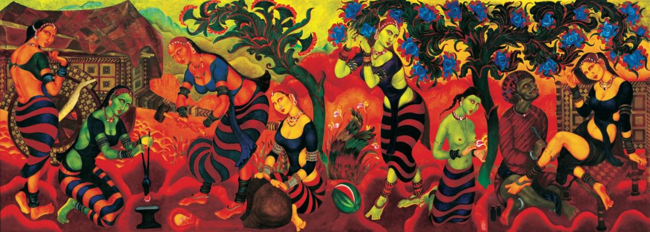 Madhyana (Central section of Yayati) Oil on canvas, 96by240 1986